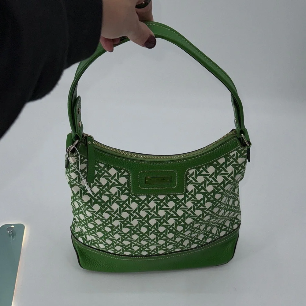 UEC Kate spade canvas & leather Green and White Patterned Women's Bag w/ duster